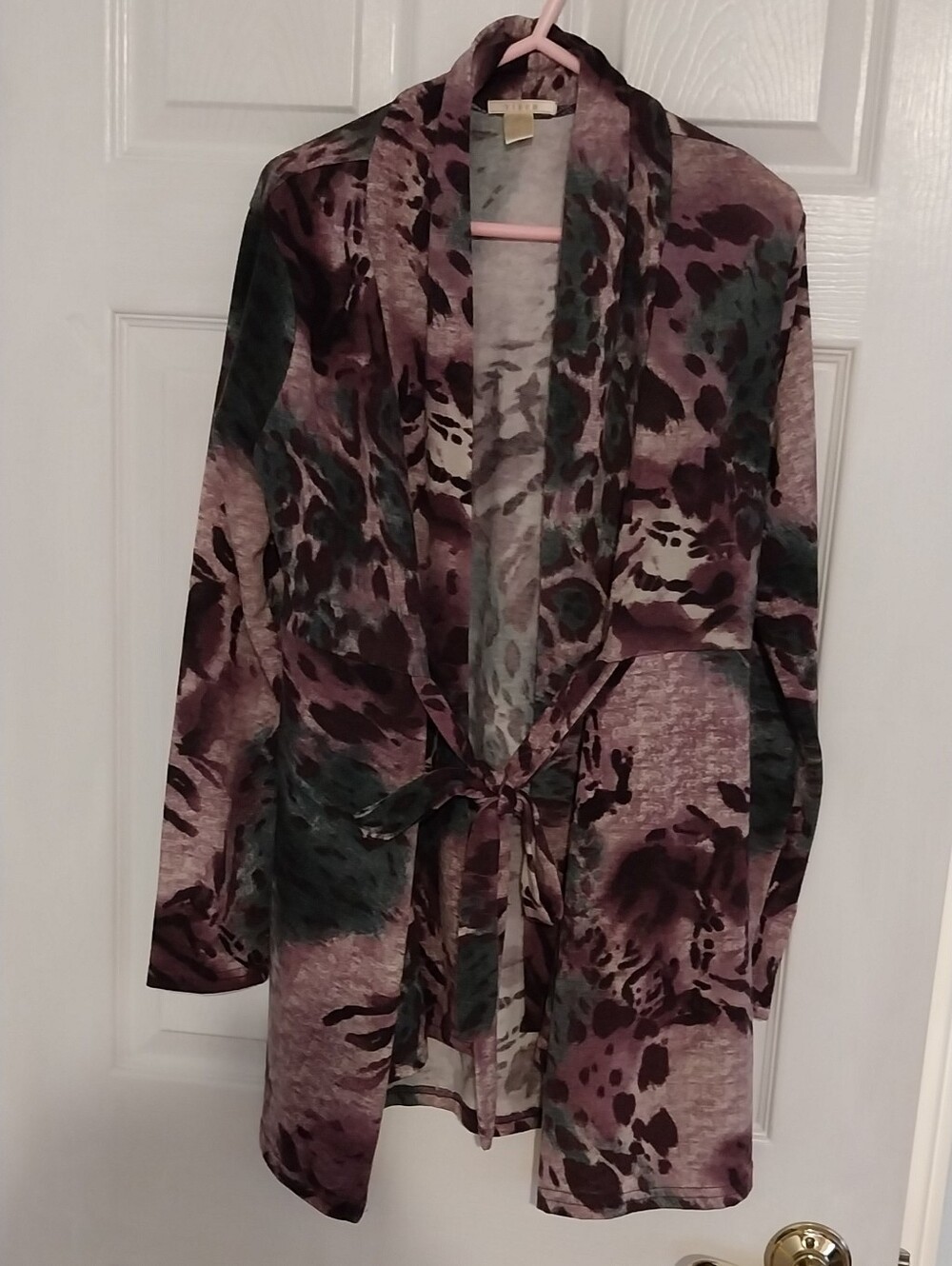 Tie-Waist Open Front Women's Cardigan- Mauve Floral Print
